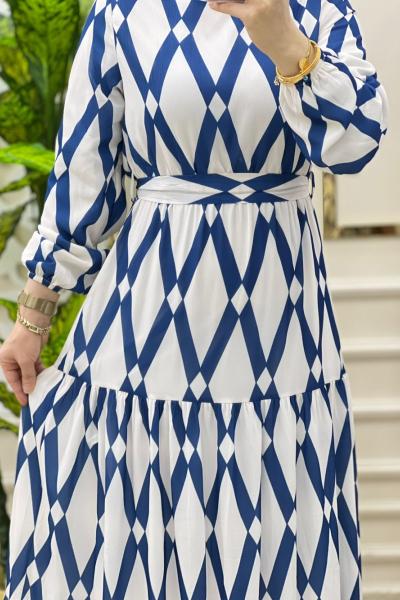 Kare Elbise  Beyaz mavi