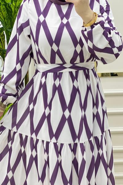 Kare Elbise  Beyaz mor