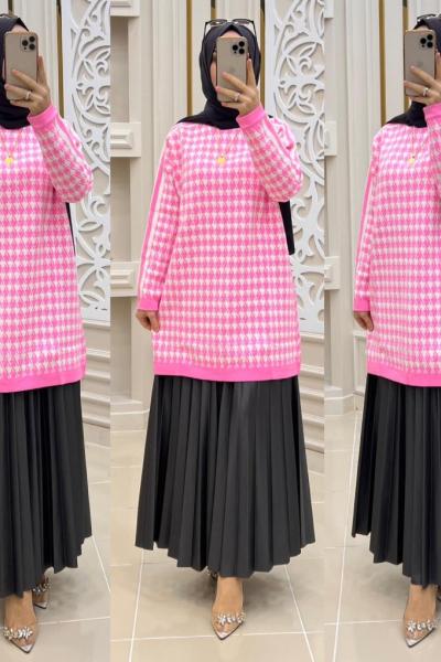 Kare Tunik  Beyaz pembe