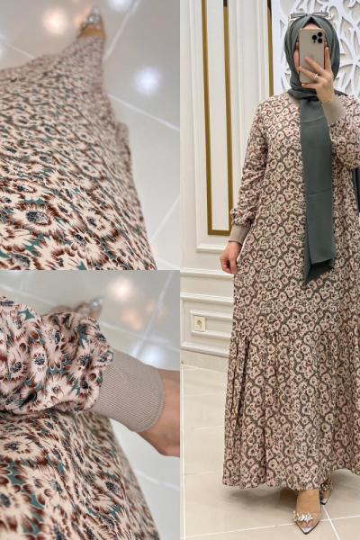 Kasımpatı Tesettür Elbise  Yeşil krem