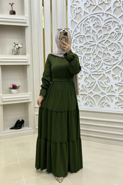 Kat Kat Fitilli Elbise Haki