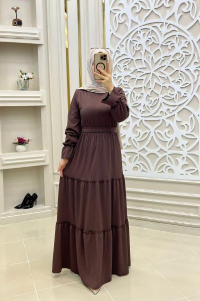 Kat Kat Fitilli Elbise Acı Kahve