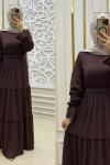 Kat Kat Fitilli Elbise Acı Kahve