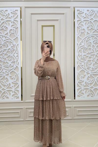 Kat kat Tesettür Elbise  Camel