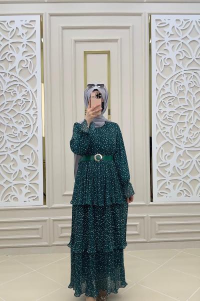 Kat kat Tesettür Elbise  Zümrüt