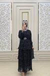 Kat kat Tesettür Elbise  Siyah