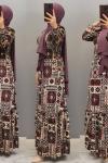 Kilim Desen Kadife  Elbisem Mor
