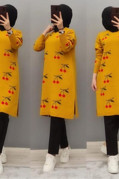 Kiraz Model Triko Tuniğim Sarı