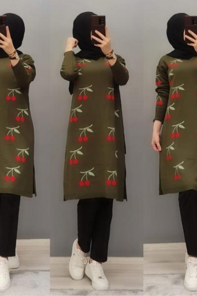 Kiraz Model Triko Tuniğim Haki