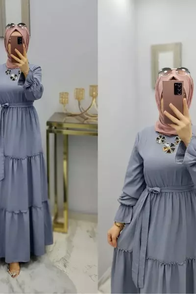 Kol Ve Bel Büzgülü Spor Elbisem Mavi