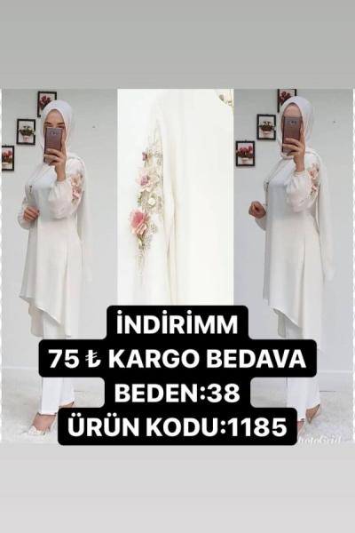 KOLLARI GÜLLÜ TUNİĞİM Beyaz