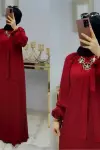 Kolları Kuşak Detaylı Ayrobin Elbisem Bordo