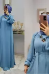 Kolları Kuşak Detaylı Ayrobin Elbisem Bebe Mavisi