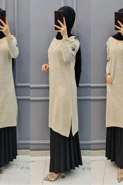 Kolları Taşlı Tuniğim Taş Rengi