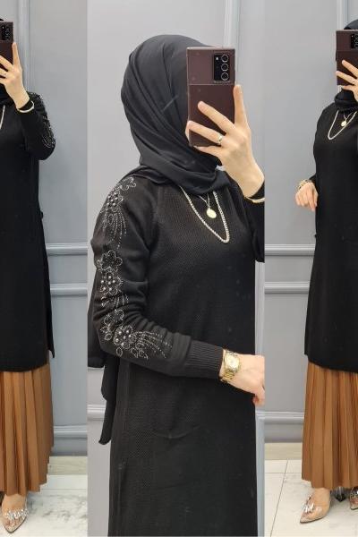 Kolları Taşlı Tuniğim Siyah