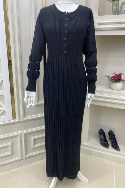 Kolu İncili Triko Elbisem  Siyah