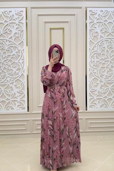 Kravze Tesettür Elbisem Pembe