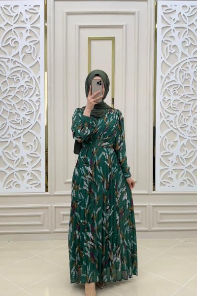 Kravze Tesettür Elbisem Zümrüt