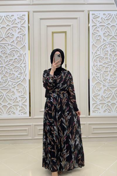 Kravze Tesettür Elbisem Siyah
