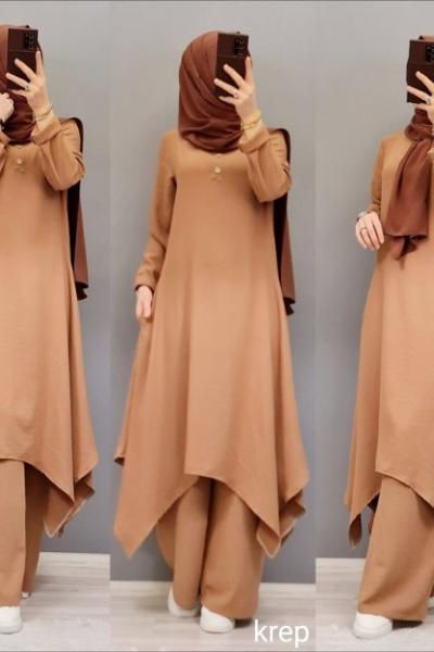 Krep Kumaş Takımım Camel