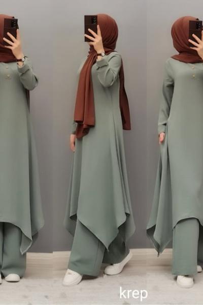 Krep Kumaş Takımım Küf Yeşili