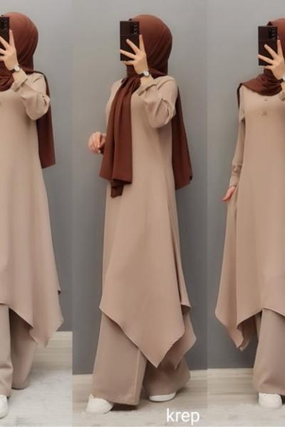 Krep Kumaş Takımım Vizon