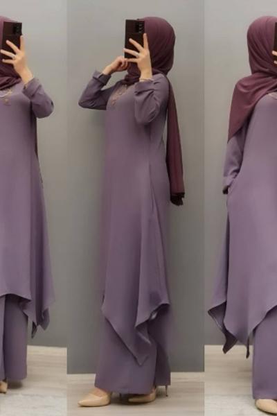 Krep Kumaş Takımım Mor