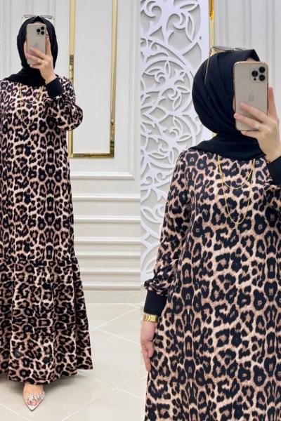 Leopar Tesettür Elbise Leopar
