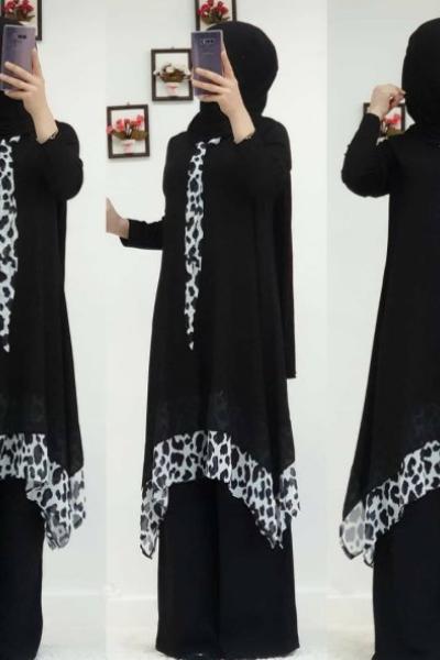 Leopar Tunik Siyah Beyaz