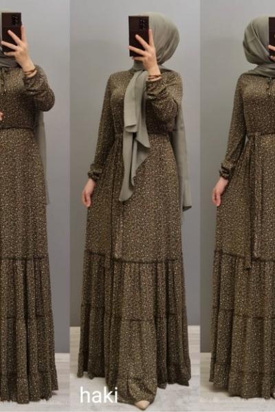 Liralık Elbise Eteği Fırfırlı  Çingene Model Haki