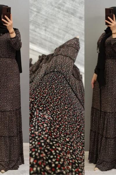 Liralık Elbise Eteği Fırfırlı  Çingene Model Bordo Siyah