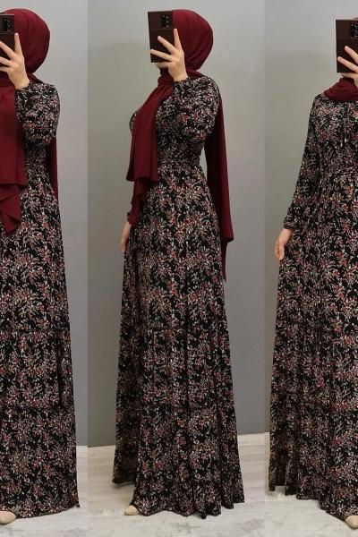 Liralık Elbise Eteği Fırfırlı  Çingene Model Kırmızı Siyah