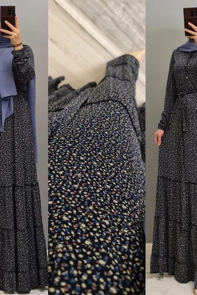 Liralık Elbise Eteği Fırfırlı  Çingene Model Mavi