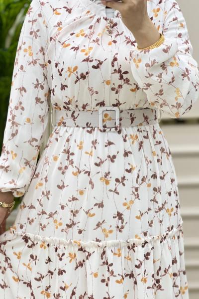 Manolya Elbise Beyaz acı kahve