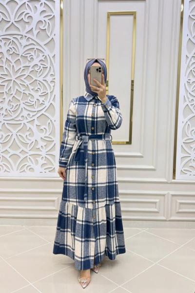 Manşet Elbisem Beyaz mavi