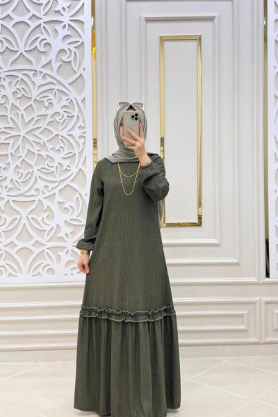 Melek Tesettür Elbise  Haki