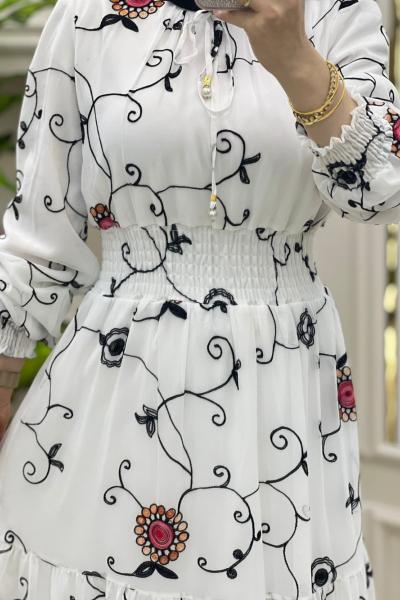 Miray Tesettür Elbise Beyaz Siyah