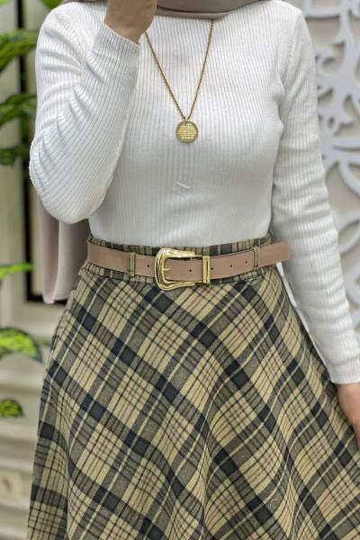 Modern Ekose Etek Haki Bej