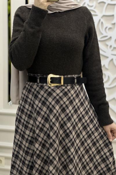 Modern Ekose Etek Sütlü Kahve