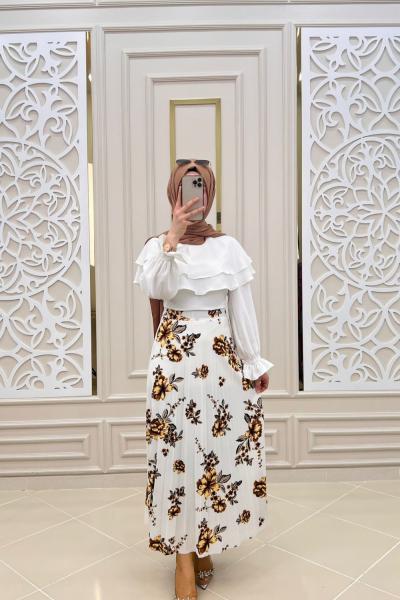 Nadide Tesettür Eteğim Beyaz camel