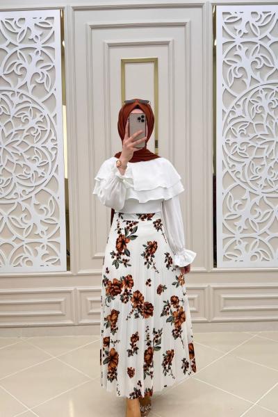 Nadide Tesettür Eteğim Beyaz acı kahve