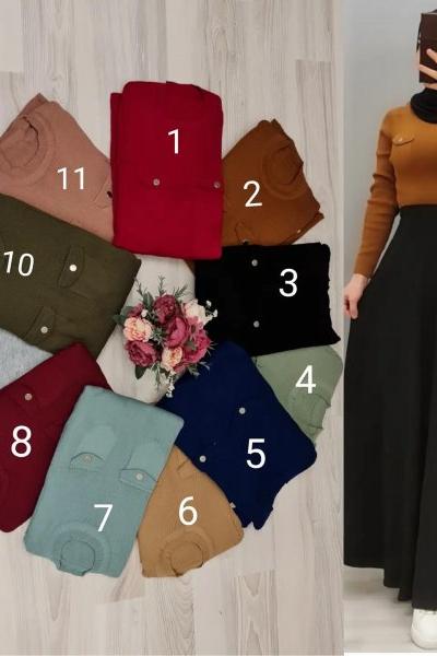 Önü Çift Cepli Kazağım Taba