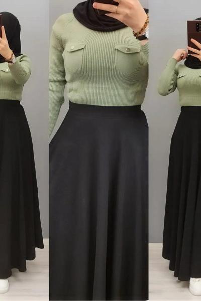 Önü Çift Cepli Kazağım Fıstık Yeşili