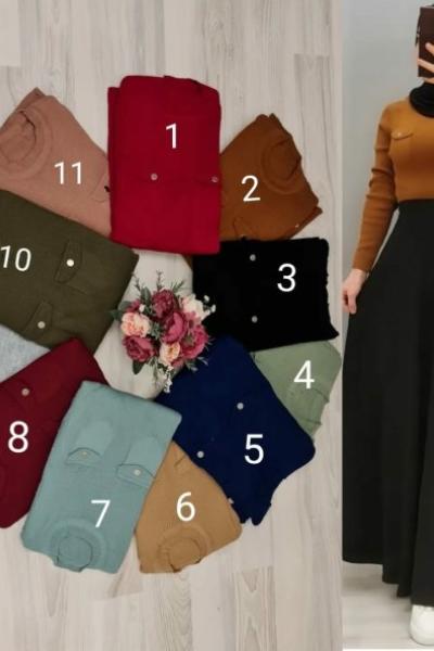 Önü Çift Cepli Kazağım Saks Mavisi