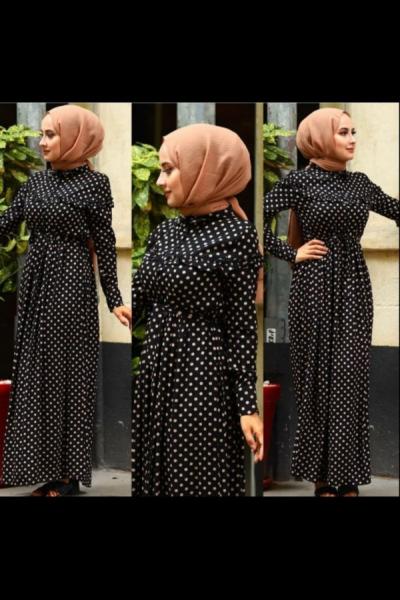 Önü Düğmeli Fırfırlı Elbise Siyah