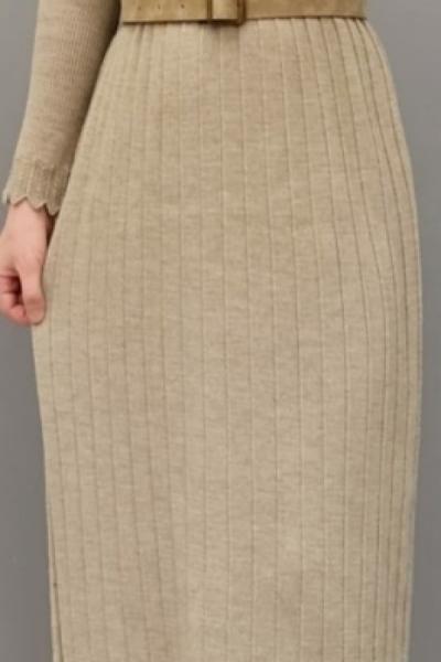 Önü Düğmeli Triko Elbisem Taş Rengi