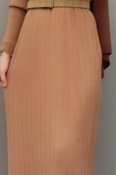 Önü Düğmeli Triko Elbisem Gül