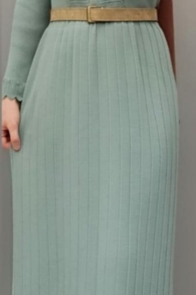 Önü Düğmeli Triko Elbisem Mint Yeşili