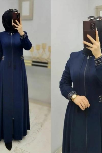 Önü Fermuarlı İşlemeli Feracem Lacivert