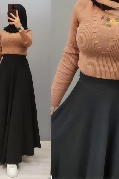 Önü İşlemeli Kazağım Gül